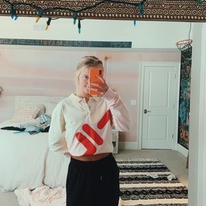 long sleeve fila half button-up collard shirt